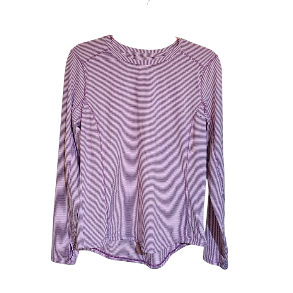 Duluth Trading Co. Women’s Striped Athletic Shirt Purple White Medium